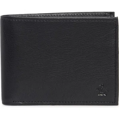 Original Penguin Embossed Logo Leather Passcase Wallet In Black