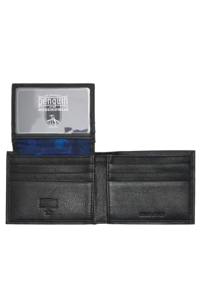 Original Penguin Embossed Logo Leather Passcase Wallet In Black