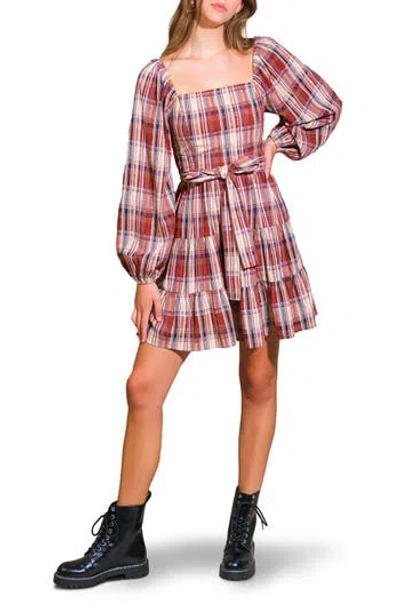 Flying Tomato Plaid Long Sleeve Dress In Multi