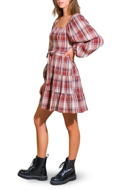 Flying Tomato Plaid Long Sleeve Dress In Multi