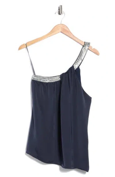 Ramy Brook Socall Crystal Embellished One-shoulder Satin Blouse In Blue
