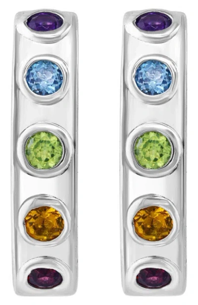 Effy Sterling Silver Multistone Hoop Earrings In Multi
