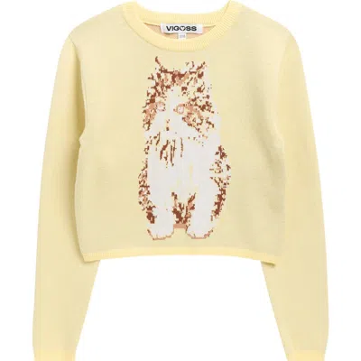 Vigoss Kids' Mossy Cat Jacquard Sweater In Brown