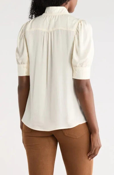 Dkny Jeans Puff Sleeve Button-up Shirt In White