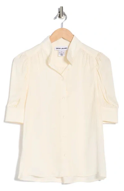 Dkny Jeans Puff Sleeve Button-up Shirt In White