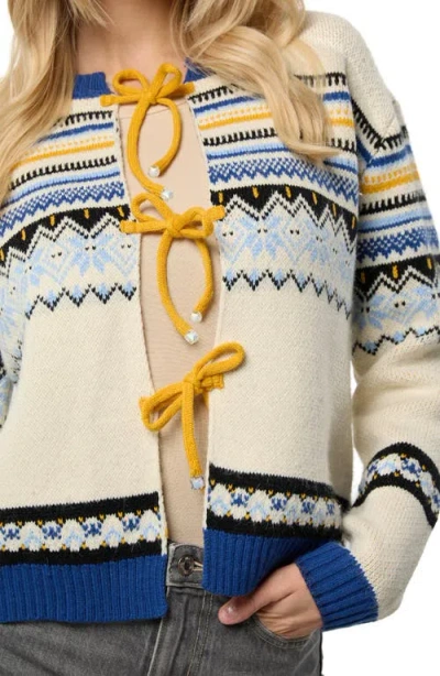 Saachi Fair Isle Tie Front Cardigan In Blue