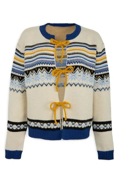 Saachi Fair Isle Tie Front Cardigan In Blue