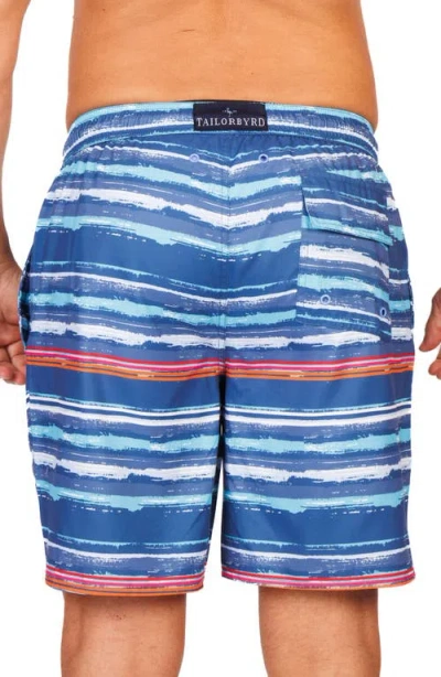 Tailorbyrd Abstract Stripe Swim Trunks In Multi