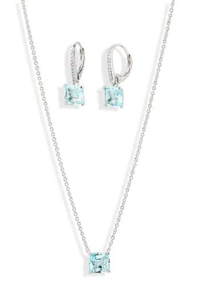 Nadri Bridesmaid Blue Cubic Zirconia Pendant Necklace & Earrings Set In Metallic