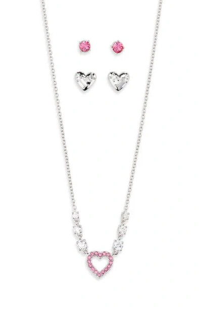 Nadri Valentine's Day Capsule 3-piece Stud Earrings & Necklace Set In Silver
