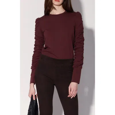 Walter Baker Dot Ruched Long Sleeve Top In Purple