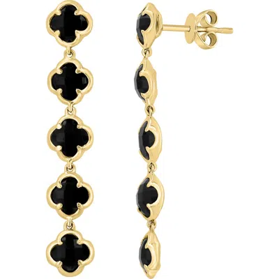 Effy 14k Yellow Gold Onyx Clover Linear Drop Earrings In Black