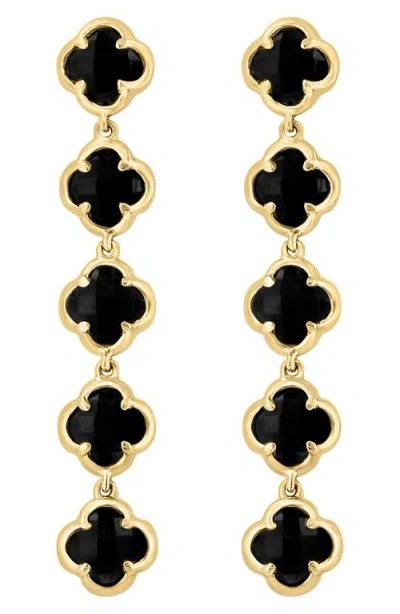 Effy 14k Yellow Gold Onyx Clover Linear Drop Earrings In Black