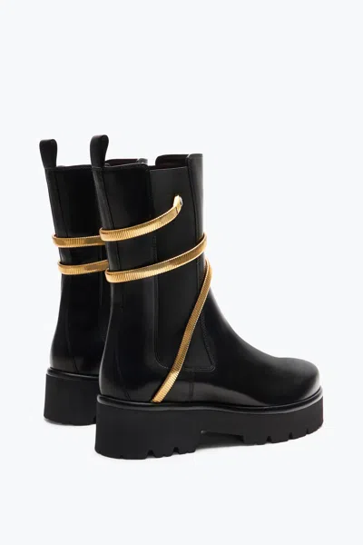 René Caovilla Cleo Chunky Sole Gold Leather Ankle Boots In Black