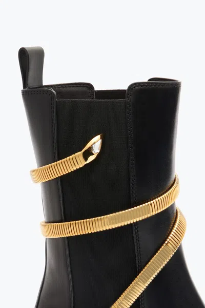 René Caovilla Cleo Chunky Sole Gold Leather Ankle Boots In Black