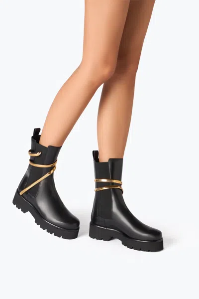 René Caovilla Cleo Chunky Sole Gold Leather Ankle Boots In Black