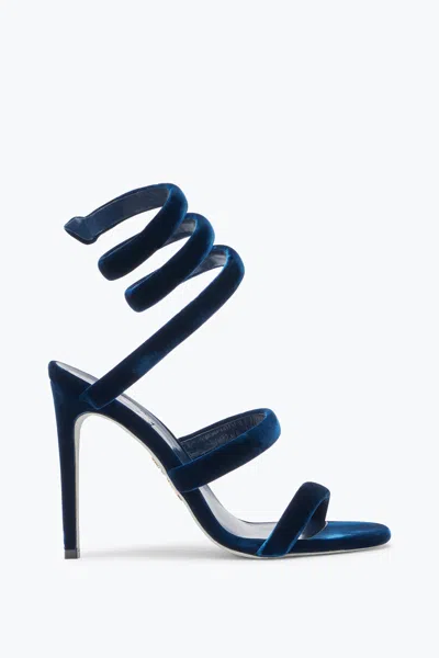 René Caovilla Cleo Navy Velvet Sandal 105 In Blue