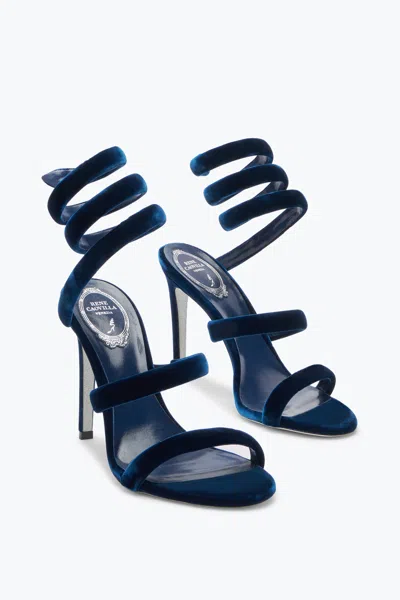 René Caovilla Cleo Navy Velvet Sandal 105 In Blue