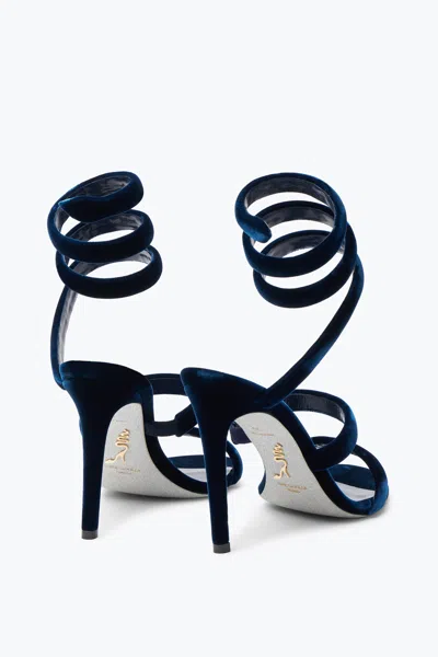 René Caovilla Cleo Navy Velvet Sandal 105 In Blue