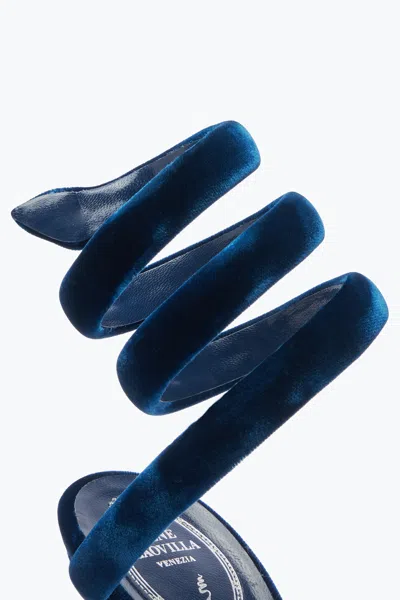 René Caovilla Cleo Navy Velvet Sandal 105 In Blue
