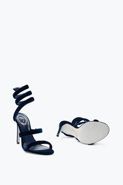 René Caovilla Cleo Navy Velvet Sandal 105 In Blue