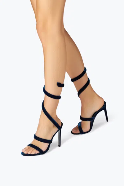 René Caovilla Cleo Navy Velvet Sandal 105 In Blue