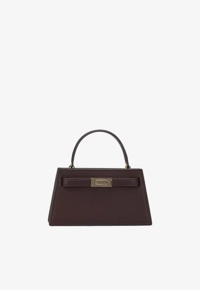 Tory Burch Mini Lee Radziwill Pebbled Leather Handbag In Burgundy