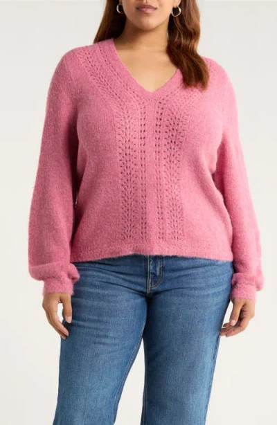 Treasure & Bond Pointelle V-neck Sweater In Pink