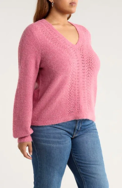 Treasure & Bond Pointelle V-neck Sweater In Pink