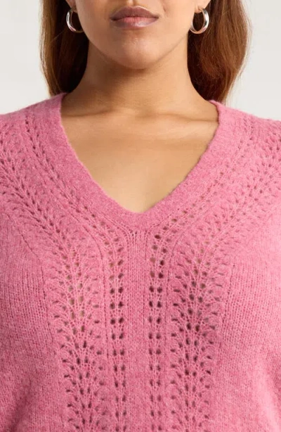 Treasure & Bond Pointelle V-neck Sweater In Pink
