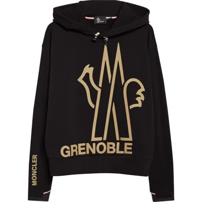 Moncler Graphic Print Hooded Knitwear Drawstring In Black