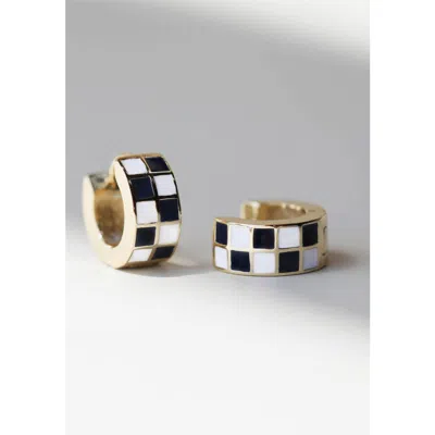 Nickel & Suede Checkered Enamel Huggies