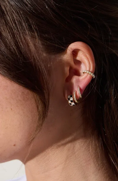 Nickel & Suede Checkered Enamel Huggies