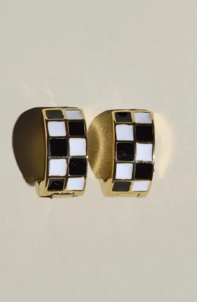 Nickel & Suede Checkered Enamel Huggies