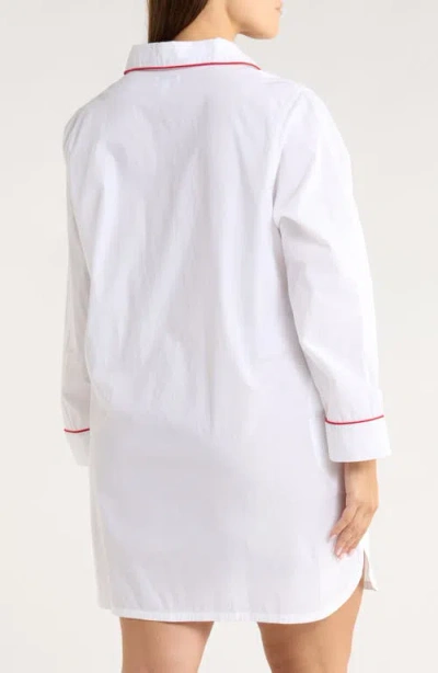 Nordstrom Classic Piped Cotton Nightshirt In White