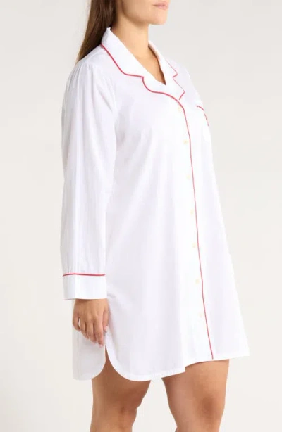 Nordstrom Classic Piped Cotton Nightshirt In White