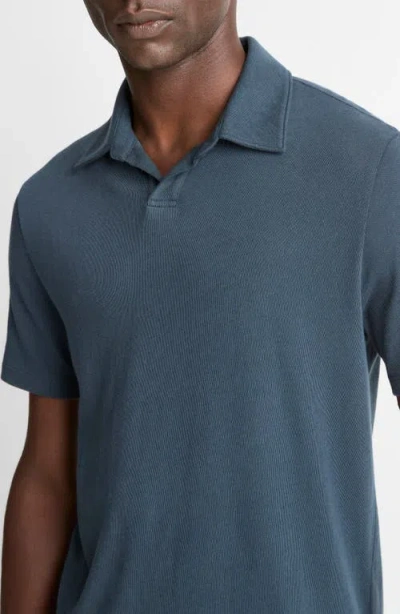 Vince Short Sleeve Loose Knit Polo Shirt In Blue