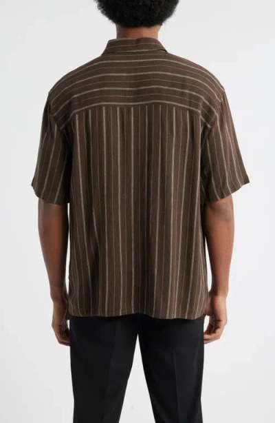 Open Edit Stripe Short Sleeve Button-up Shirt In Brown