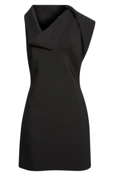 Ferragamo Asymmetric Neck Minidress In Black