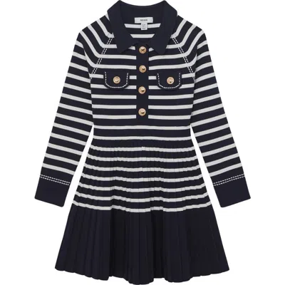 Reiss Kids' Navy/white 9-13 Yrs Button-detail Stripe Knitted Dress In Black