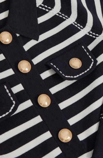 Reiss Kids' Navy/white 9-13 Yrs Button-detail Stripe Knitted Dress In Black