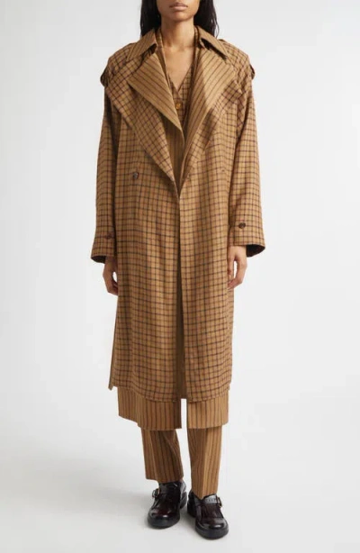 Eenk Layered Belted Wool Blend Coat In Brown