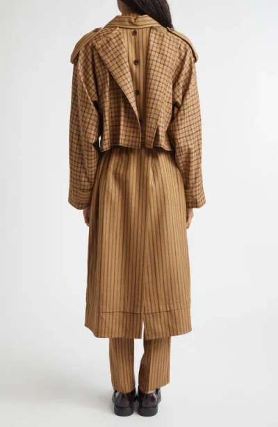Eenk Layered Belted Wool Blend Coat In Brown