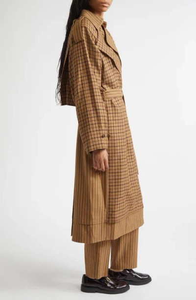 Eenk Layered Belted Wool Blend Coat In Brown