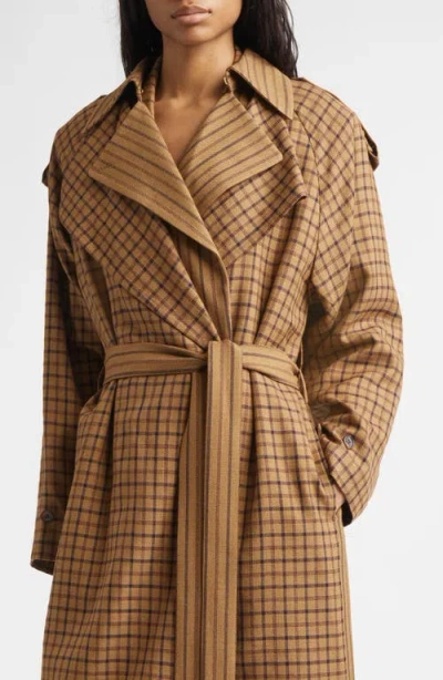 Eenk Layered Belted Wool Blend Coat In Brown