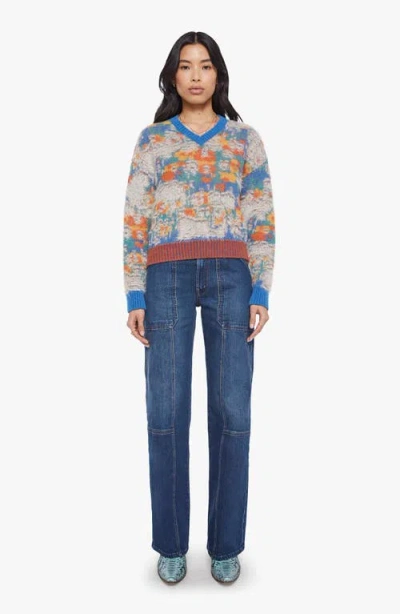 Mother The Crop Varsity Jumper Fixer Upper Shirt In Red