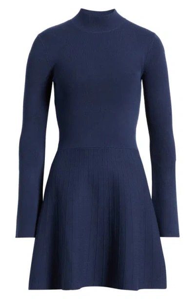 Open Edit Mock Neck Long Sleeve Sweater Dress In Blue