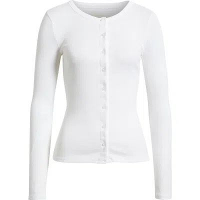 Open Edit Long Sleeve Rib Cardigan In White