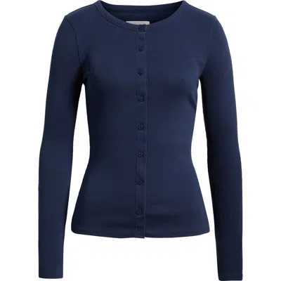 Open Edit Long Sleeve Rib Cardigan In Black