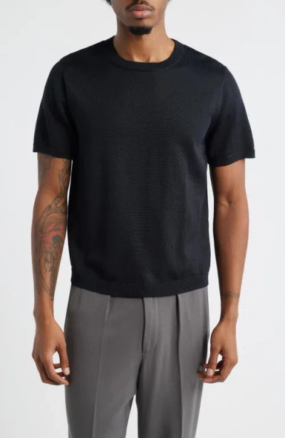 Open Edit Short Sleeve Crewneck Sweater In Black